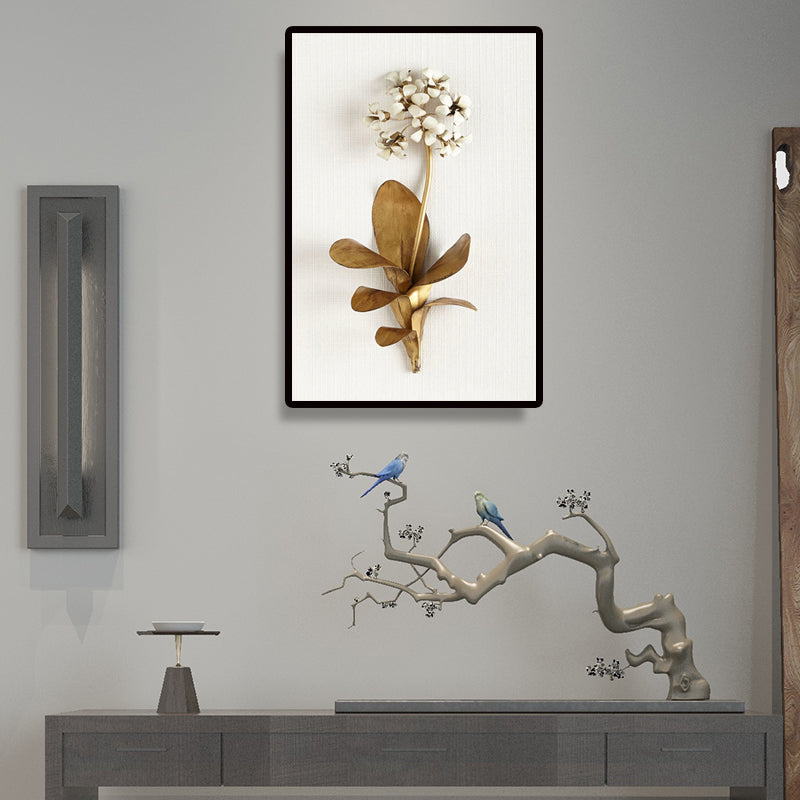Vivolux | Fotografie Blumenstrauß Leinwand Wandkunst für das Wohnzimmer, Gold und Weiß, Textur