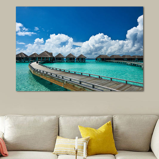 Vivolux | Pastel Kleur Moderne Wandkunst Houten Brug in Zee Landschap Canvas Print voor Thuis