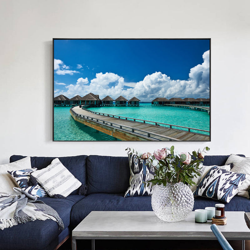 Vivolux | Pastel Kleur Moderne Wandkunst Houten Brug in Zee Landschap Canvas Print voor Thuis
