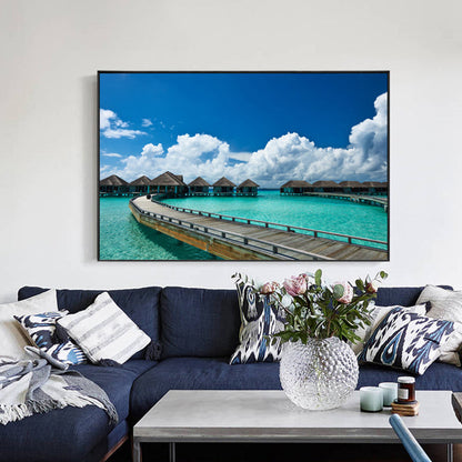 Vivolux | Pastel Kleur Moderne Wandkunst Houten Brug in Zee Landschap Canvas Print voor Thuis