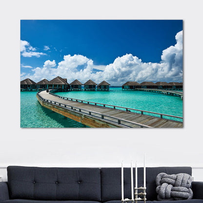 Vivolux | Pastel Kleur Moderne Wandkunst Houten Brug in Zee Landschap Canvas Print voor Thuis