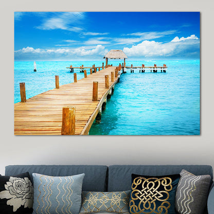 Vivolux | Pastel Kleur Moderne Wandkunst Houten Brug in Zee Landschap Canvas Print voor Thuis