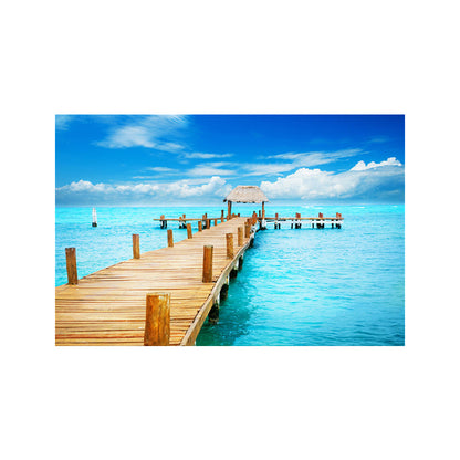 Vivolux | Pastel Kleur Moderne Wandkunst Houten Brug in Zee Landschap Canvas Print voor Thuis