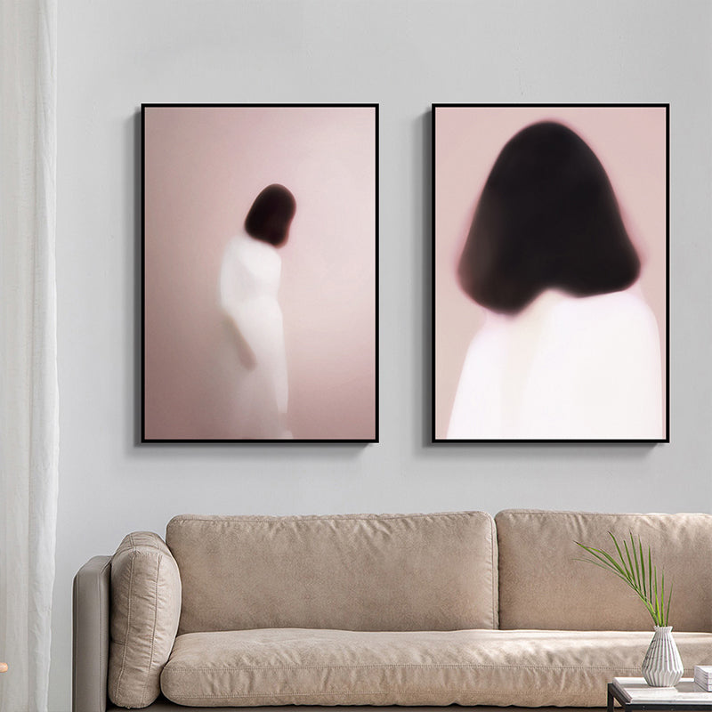 Vivolux | Nordic Wandkunst Rückansicht einer Frau mit kurzen Haaren Sanfter Farb Leinwanddruck für das Wohnzimmer