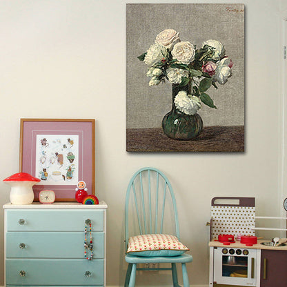 Vivolux | Gemälde Druck Rosenvase Leinwand Traditionelle Texturierte Wandkunst in Pastellfarbe