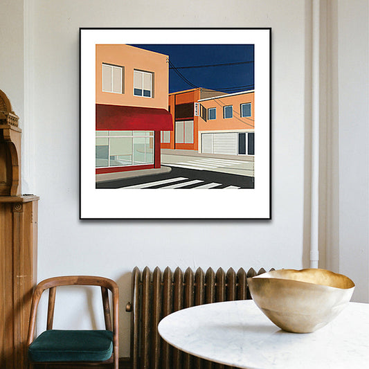 Vivolux | Skandinavische Wandkunst Dekor Orange Stadtarchitektur Leinwanddruck Quadrat für Zuhause
