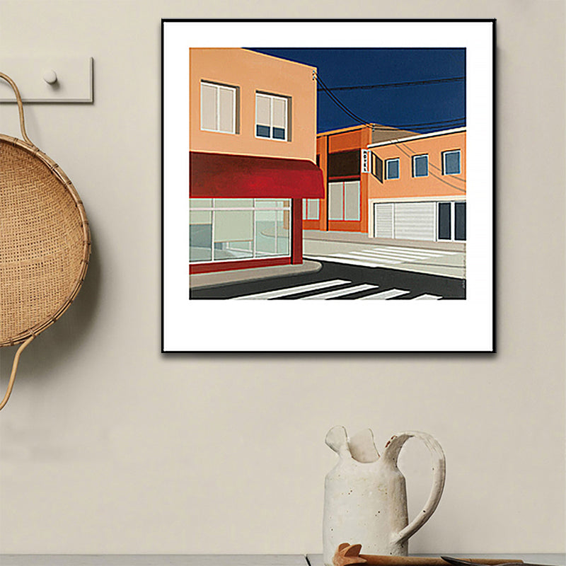 Vivolux | Skandinavische Wandkunst Dekor Orange Stadtarchitektur Leinwanddruck Quadrat für Zuhause