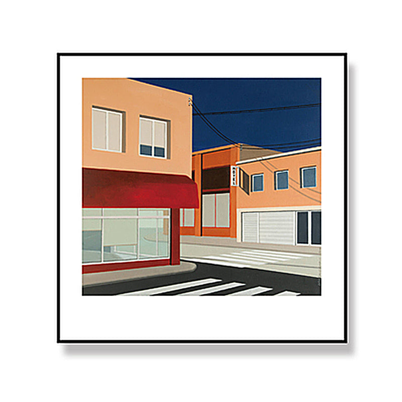 Vivolux | Skandinavische Wandkunst Dekor Orange Stadtarchitektur Leinwanddruck Quadrat für Zuhause