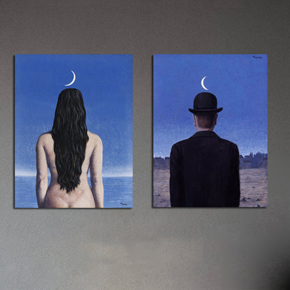 Vivolux | Surrealismus Leinwandkunst Dunkle Farbe Magritte Figur Rückmalerei Wanddekoration für Schlafzimmer