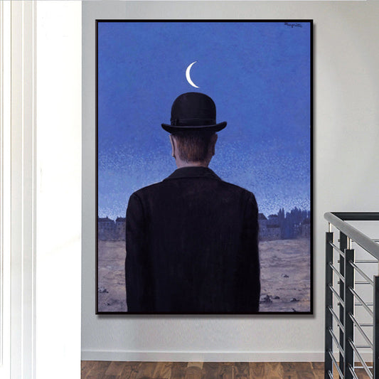 Vivolux | Surrealismus Leinwandkunst Dunkle Farbe Magritte Figur Rückmalerei Wanddekoration für Schlafzimmer