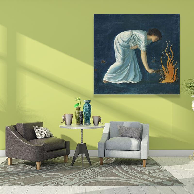 Vivolux | Edward Burne Jones Held Gemälde Blau-Weiß Leinwand Wandkunst Druck für Wohnkultur
