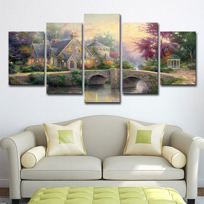 Vivolux | Fantasy Forest House Scenery Kunstdruk Braun Multi-Teil Wanddekoration für Wohnzimmer