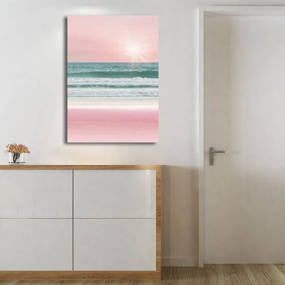 Vivolux | Tropische Meereslandschaft Eingewickelte Leinwand in Pink-Blau Mädchen Schlafzimmer Wandkunst Druck, Strukturiert