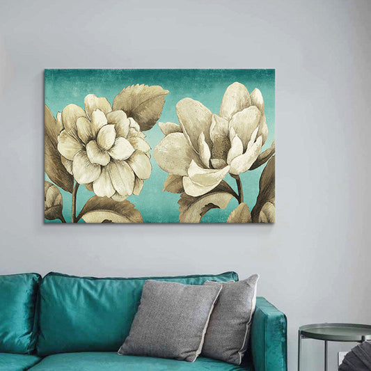 Vivolux | Strukturierte Blumen Malerei Kunstdruck Traditionelle Leinwand Wanddekoration in Weiß für Raum