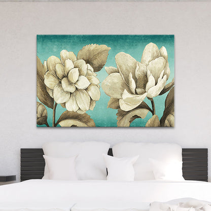 Vivolux | Strukturierte Blumen Malerei Kunstdruck Traditionelle Leinwand Wanddekoration in Weiß für Raum