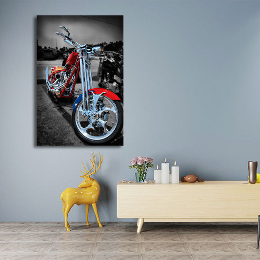 Vivolux | Rote Motorrad Wandkunst Dekor Verkehr Zeitgenössische Texturierte Leinwand für Jungenzimmer