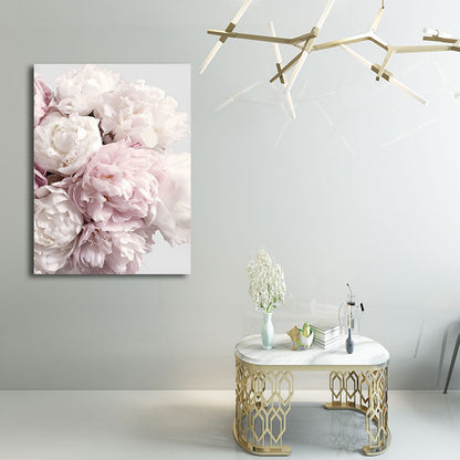 Vivolux | Romantische Pfingstrosenblüte Leinwand für Schlafzimmer Blumen Druck Wandkunst Dekor in Pastellfarbe
