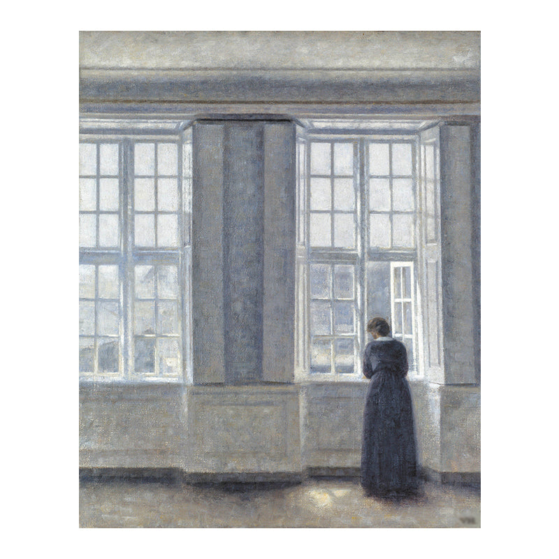 Vivolux | Hammershoi Frau Rückseite Leinwand Kunst Traditionelle Texturierte Oberfläche Wanddekoration in Dunkler Farbe