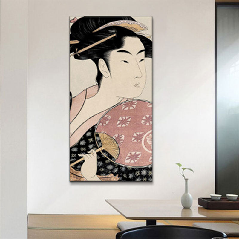 Vivolux | Japanische Ukiyoe-E Frau Malerei Leinwand Texturiert Pastellfarbe Wandkunst für Teestube