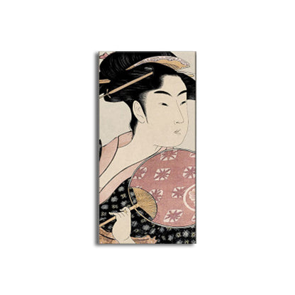 Vivolux | Japanische Ukiyoe-E Frau Malerei Leinwand Texturiert Pastellfarbe Wandkunst für Teestube
