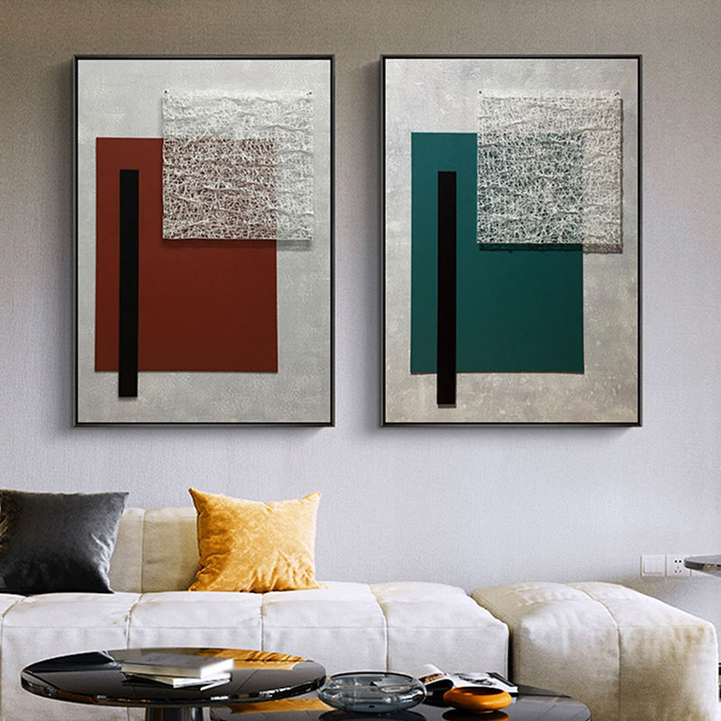 Vivolux | Geometrische Leinwandkunst Strukturierter Nordic Stil Wohnzimmer Wanddekoration in Dunkelfarbe