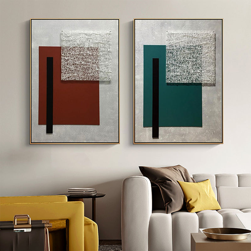 Vivolux | Geometrische Leinwandkunst Strukturierter Nordic Stil Wohnzimmer Wanddekoration in Dunkelfarbe