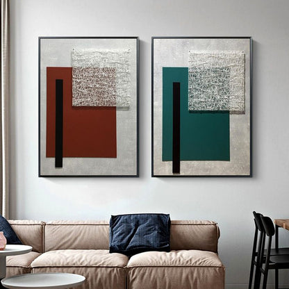Vivolux | Geometrische Leinwandkunst Strukturierter Nordic Stil Wohnzimmer Wanddekoration in Dunkelfarbe
