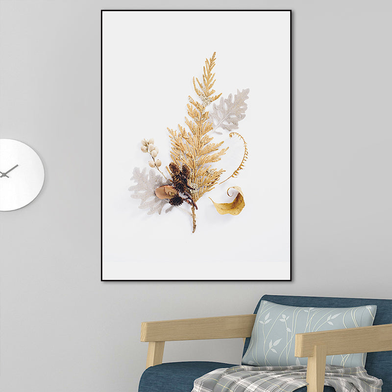 Vivolux | Canvas Home Decor Wandkunst Minimalisme Blad en Gouden Poeder Schilderijen in Lichte Kleur