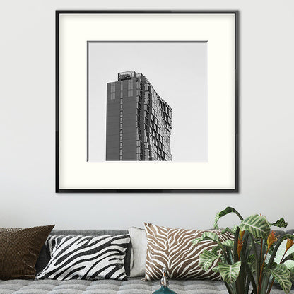 Vivolux | Top van gebouw kunstdruk grijze canvas vierkant wanddecoratie voor decoratieve doeleinden, meerdere maten