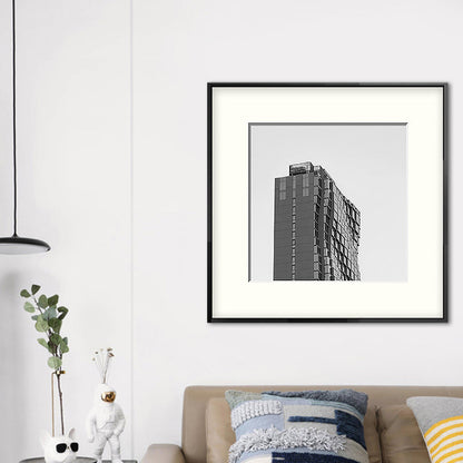 Vivolux | Top van gebouw kunstdruk grijze canvas vierkant wanddecoratie voor decoratieve doeleinden, meerdere maten