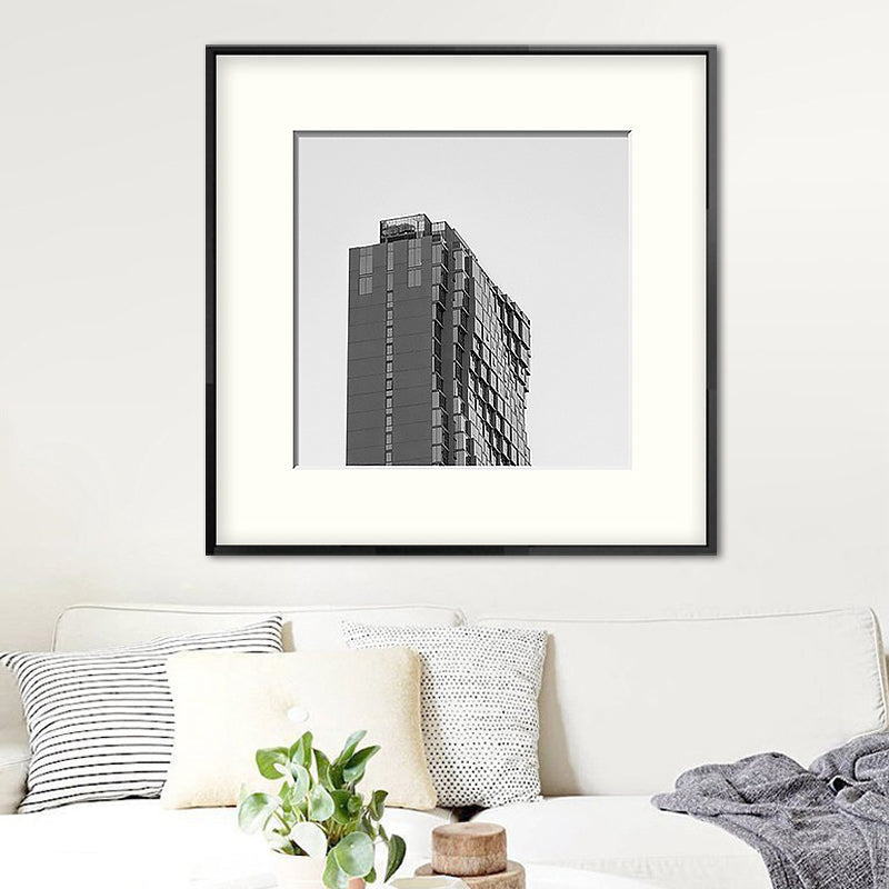 Vivolux | Top van gebouw kunstdruk grijze canvas vierkant wanddecoratie voor decoratieve doeleinden, meerdere maten