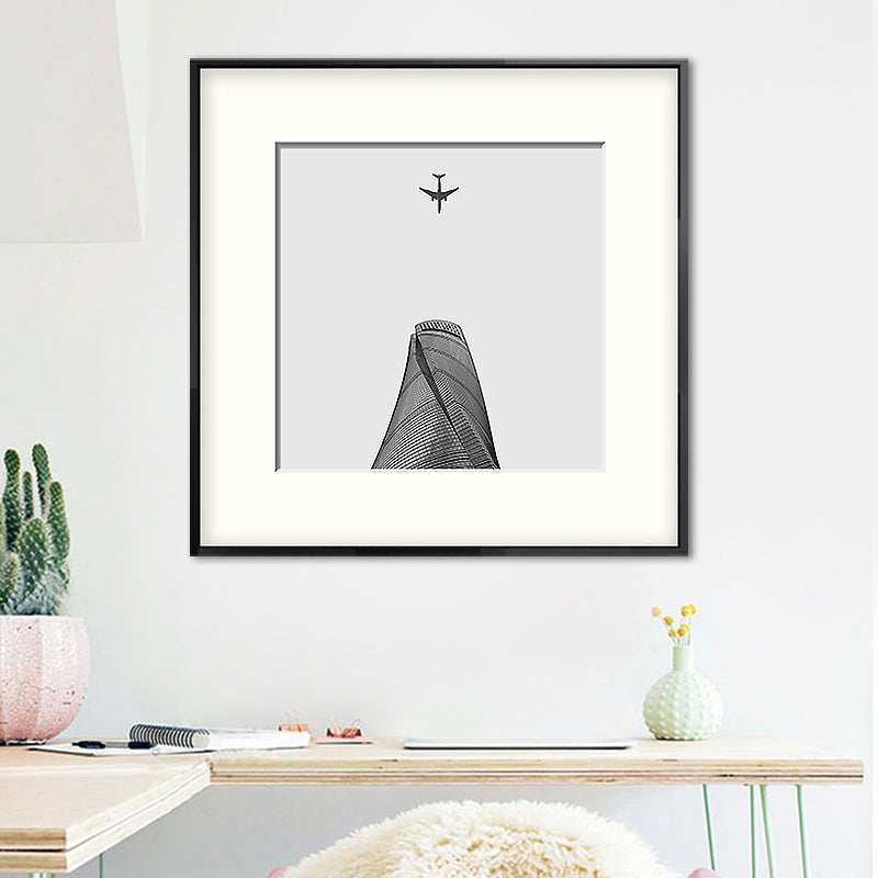 Vivolux | Top van gebouw kunstdruk grijze canvas vierkant wanddecoratie voor decoratieve doeleinden, meerdere maten
