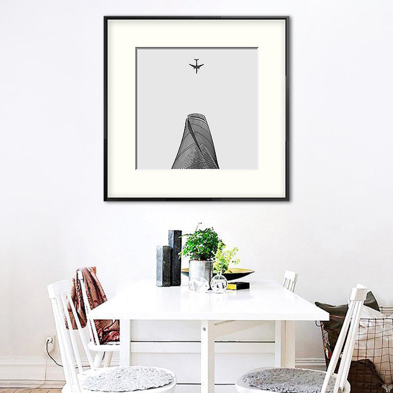Vivolux | Top van gebouw kunstdruk grijze canvas vierkant wanddecoratie voor decoratieve doeleinden, meerdere maten
