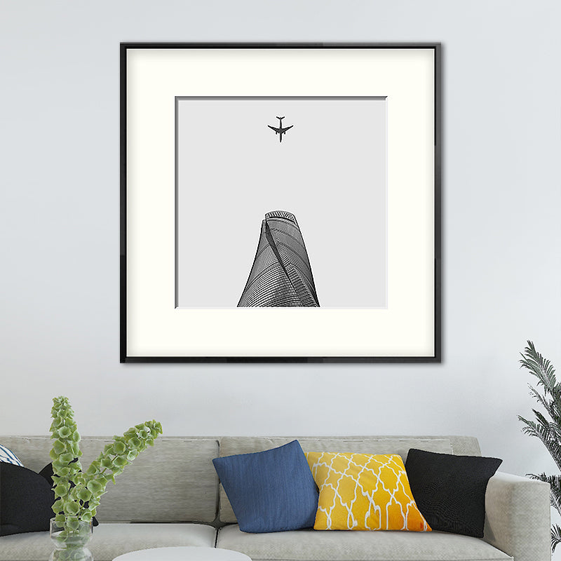 Vivolux | Top van gebouw kunstdruk grijze canvas vierkant wanddecoratie voor decoratieve doeleinden, meerdere maten