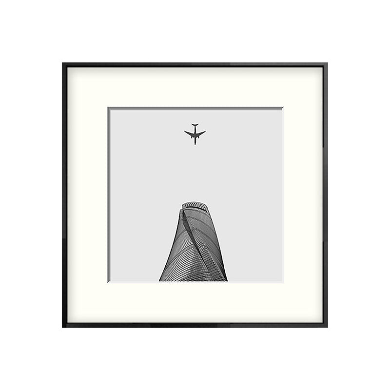 Vivolux | Top van gebouw kunstdruk grijze canvas vierkant wanddecoratie voor decoratieve doeleinden, meerdere maten