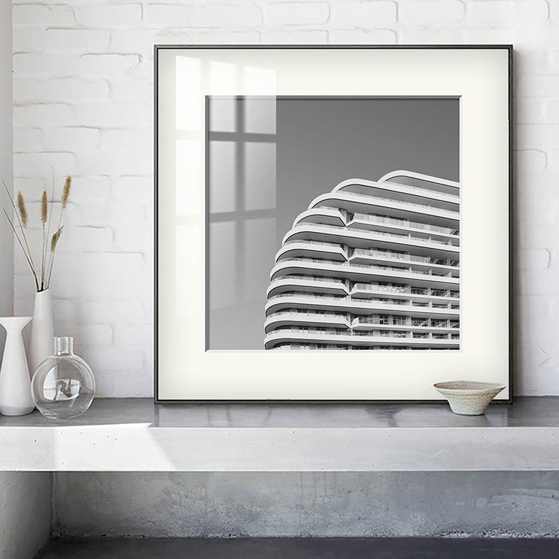 Vivolux | Top van gebouw kunstdruk grijze canvas vierkant wanddecoratie voor decoratieve doeleinden, meerdere maten
