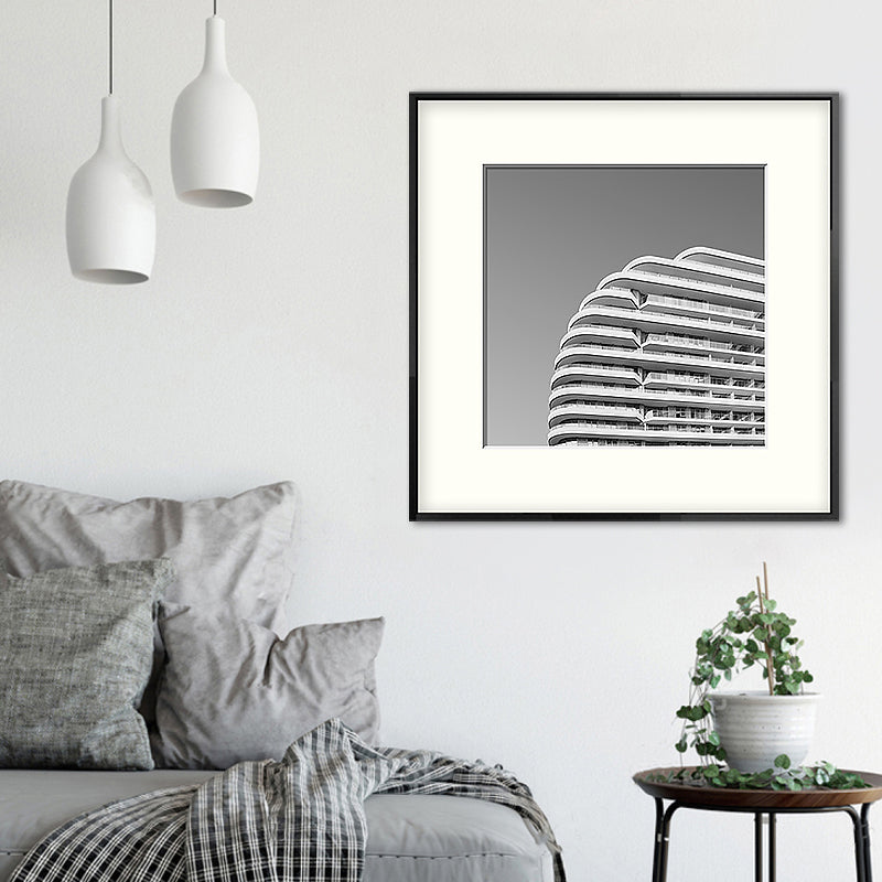 Vivolux | Top van gebouw kunstdruk grijze canvas vierkant wanddecoratie voor decoratieve doeleinden, meerdere maten