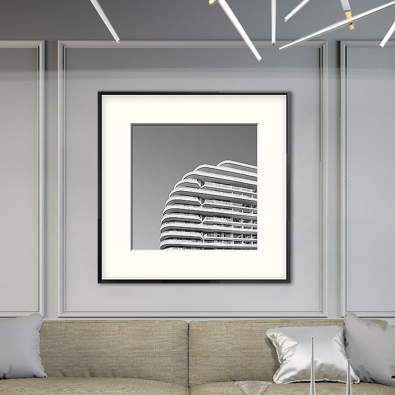 Vivolux | Top van gebouw kunstdruk grijze canvas vierkant wanddecoratie voor decoratieve doeleinden, meerdere maten