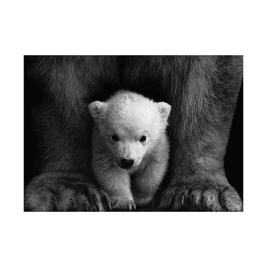 Vivolux | Polar Bear Baby Wandkunst Moderne Texturierte Leinwanddruck in Schwarz-Grau für das Kinderzimmer