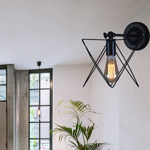 Vivolux | 1 Glühbirne Stern Design Wandlampe mit Drahtrahmen Industriell Schwarz Finish Metall Wandleuchte Beleuchtung