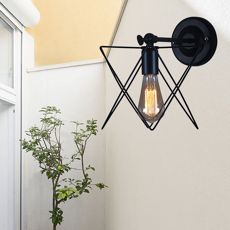 Vivolux | 1 Glühbirne Stern Design Wandlampe mit Drahtrahmen Industriell Schwarz Finish Metall Wandleuchte Beleuchtung