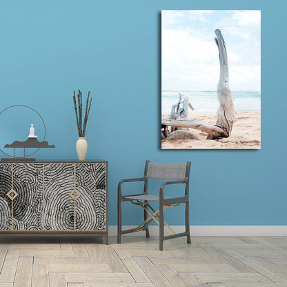 Vivolux | Beach Bare Trunk Seascape Leinwanddruck Tropen Texturiertes Wandkunst in Hellblau