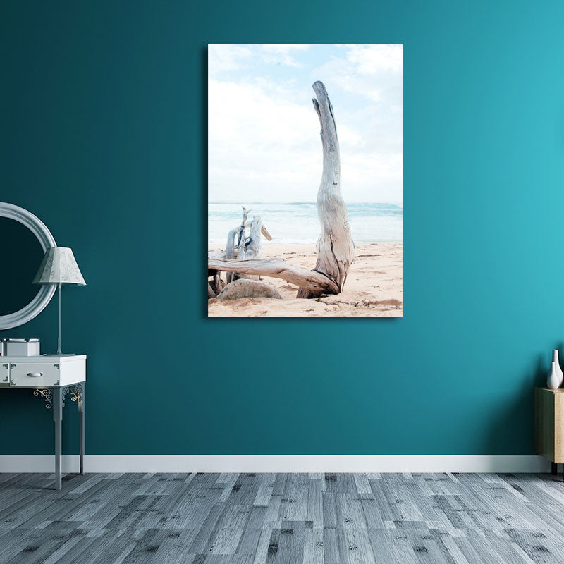 Vivolux | Beach Bare Trunk Seascape Leinwanddruck Tropen Texturiertes Wandkunst in Hellblau