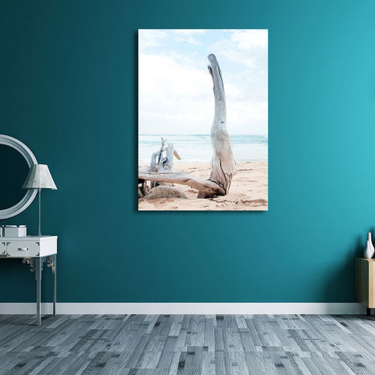 Vivolux | Beach Bare Trunk Seascape Leinwanddruck Tropen Texturiertes Wandkunst in Hellblau