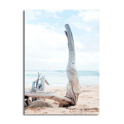 Vivolux | Beach Bare Trunk Seascape Leinwanddruck Tropen Texturiertes Wandkunst in Hellblau