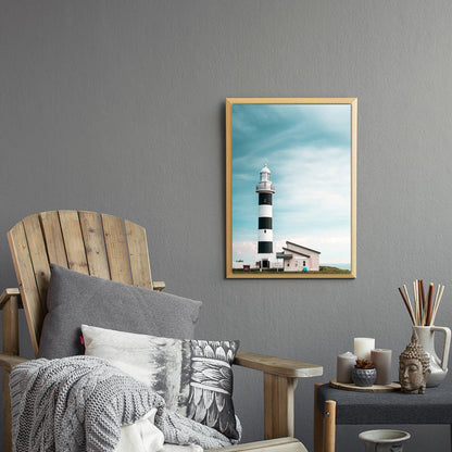 Vivolux | Leuchtturm und Himmel Aussicht Leinwand zeitgenössische strukturierte Wandkunst Druck in Blau und Weiß