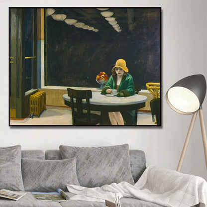 Vivolux | Traditionelle Malerei in Grün Edward Hopper Gelbe Hüte Frau Leinwand Kunst Druck für Zuhause