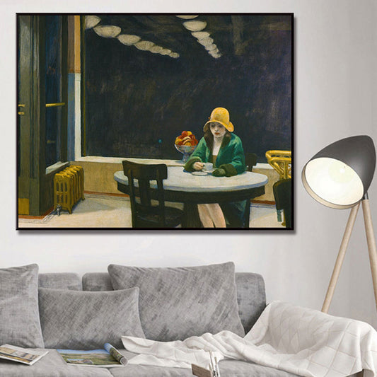 Vivolux | Traditionelle Malerei in Grün Edward Hopper Gelbe Hüte Frau Leinwand Kunst Druck für Zuhause