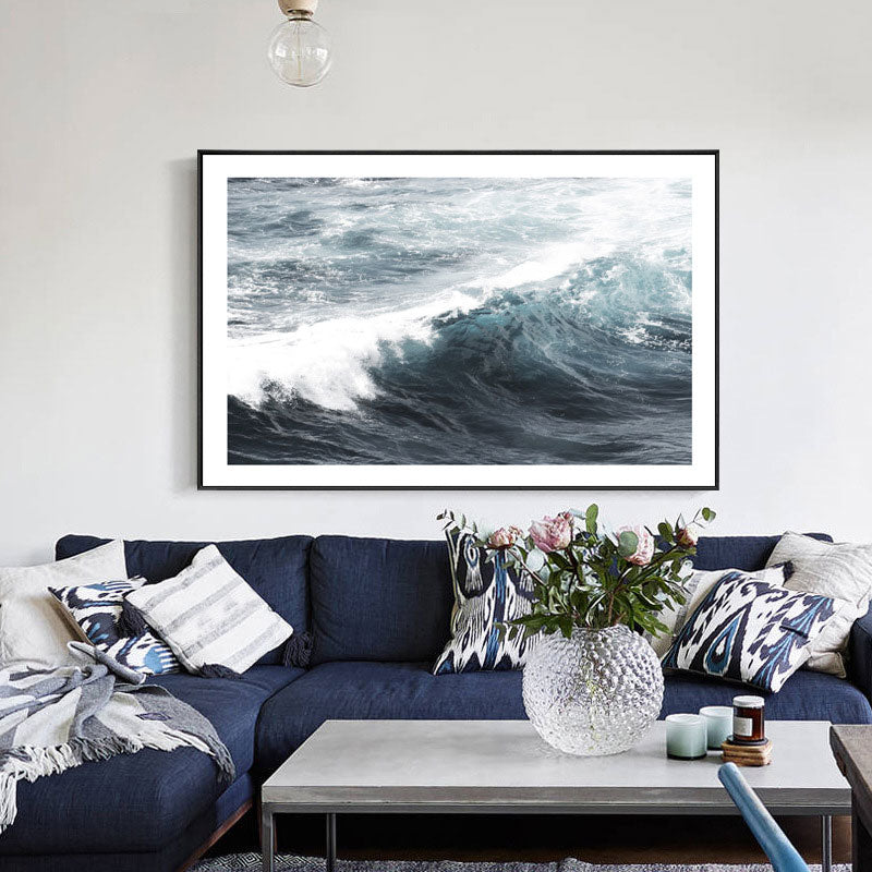 Vivolux | Zeegolf Canvas Wandkunst Moderne Stil Oceaan Wanddecoratie in Blau für Wohnzimmer