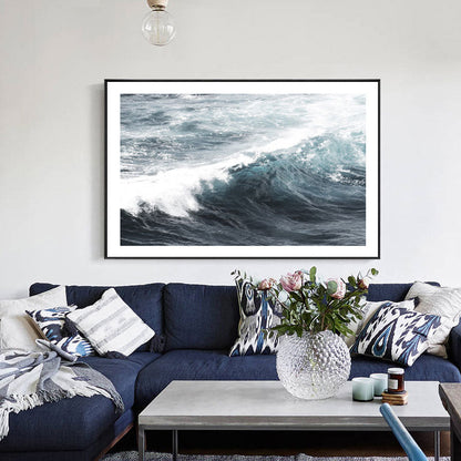 Vivolux | Zeegolf Canvas Wandkunst Moderne Stil Oceaan Wanddecoratie in Blau für Wohnzimmer